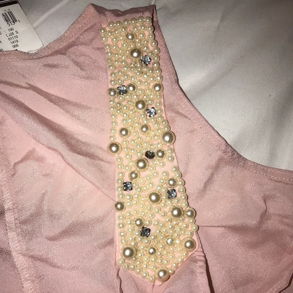 Pink silk tank with beaded detail